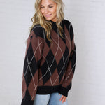 Edie Oversized Argyle Sweater - Brown Multi