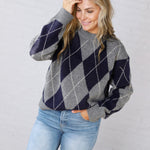 Edie Oversized Argyle Sweater - Navy Multi