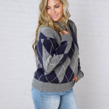Edie Oversized Argyle Sweater - Navy Multi