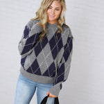 Edie Oversized Argyle Sweater - Navy Multi