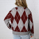 Edie Oversized Argyle Sweater - Wine Multi