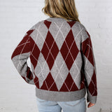 Edie Oversized Argyle Sweater - Wine Multi
