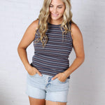 Edlin Tank - Navy Multi Stripe