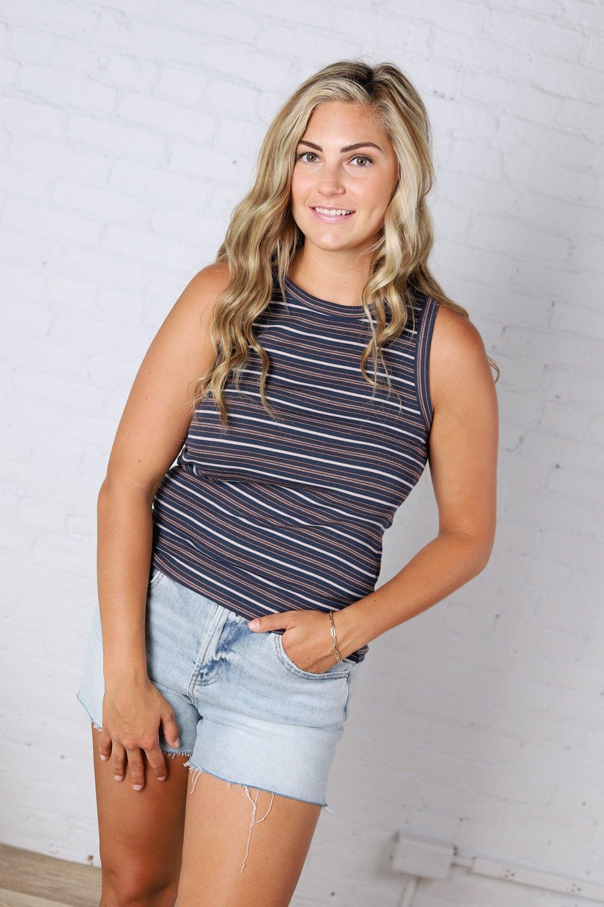 Edlin Tank - Navy Multi Stripe