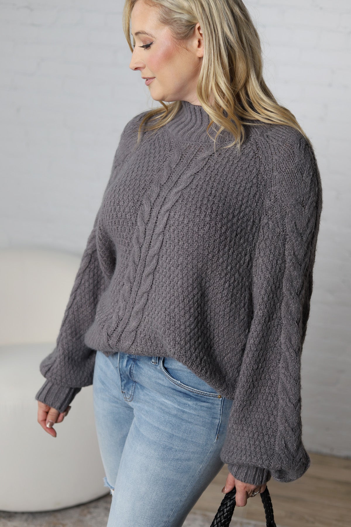 Eira Textured Cable Knit Sweater - Lava Smoke