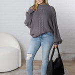 Eira Textured Cable Knit Sweater - Lava Smoke