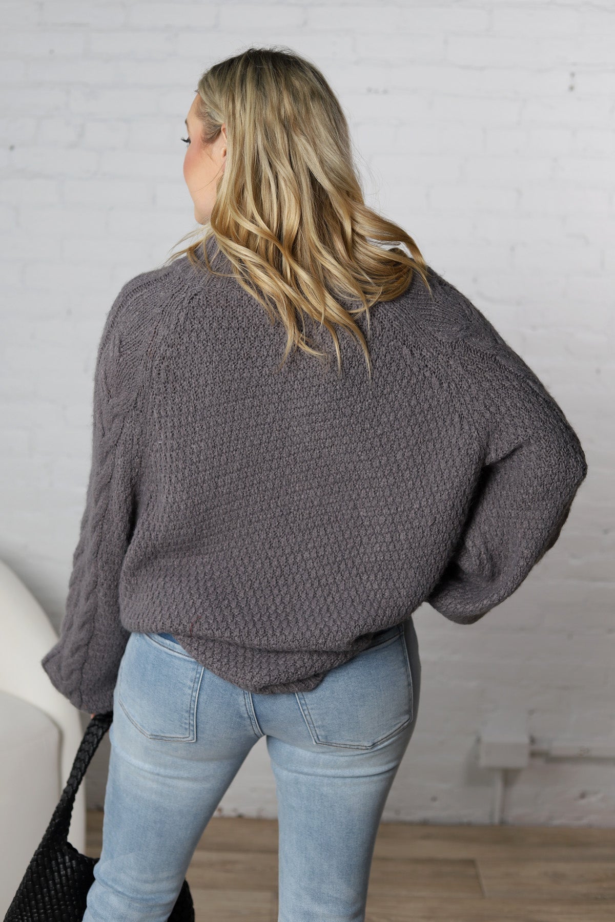 Eira Textured Cable Knit Sweater - Lava Smoke