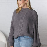 Eira Textured Cable Knit Sweater - Lava Smoke