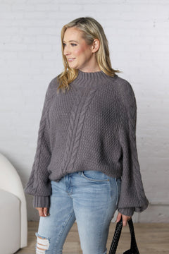 Eira Textured Cable Knit Sweater - Lava Smoke