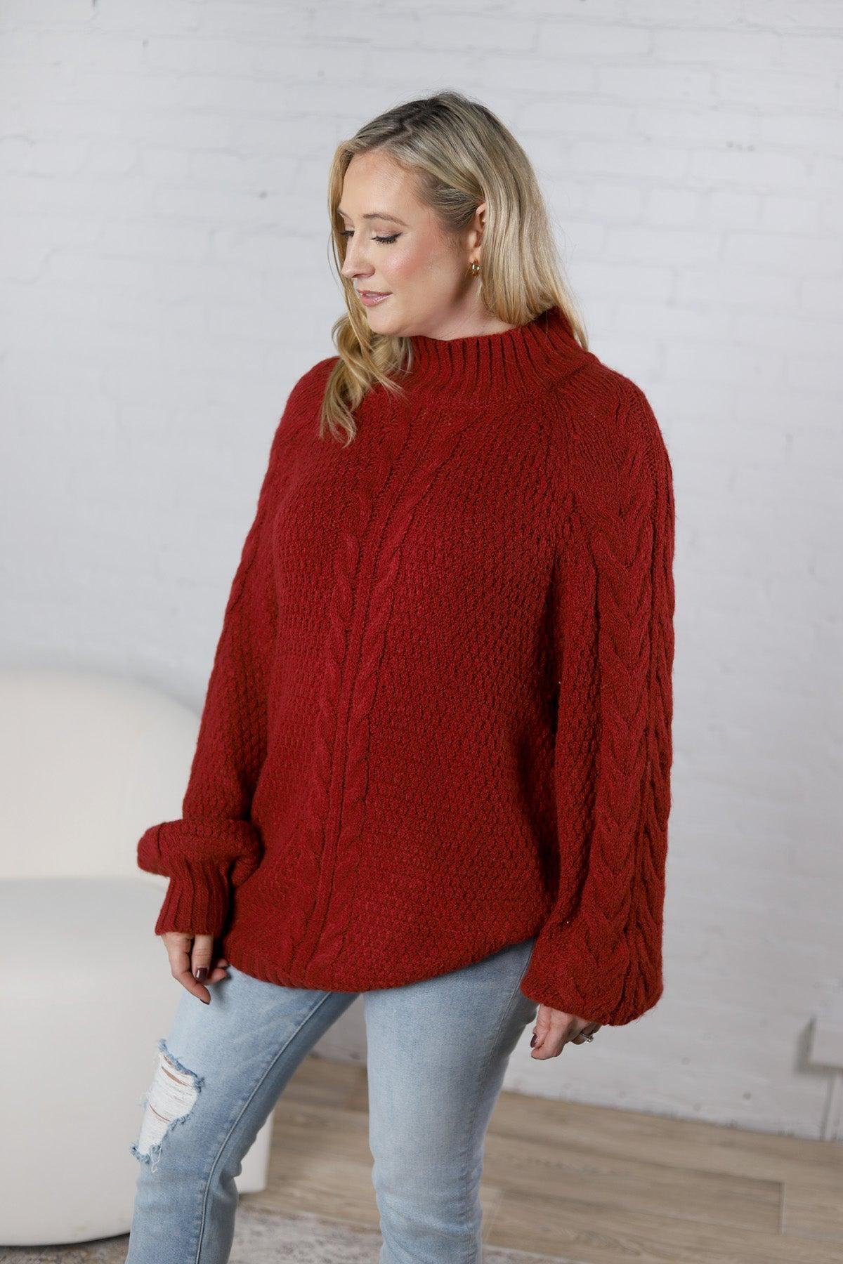 Eira Textured Cable Knit Sweater - Mahogany