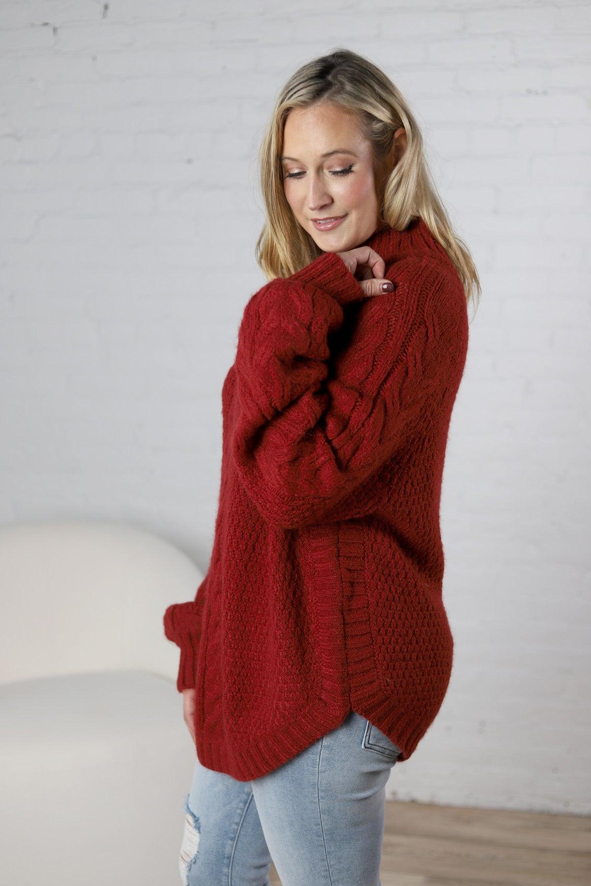 Eira Textured Cable Knit Sweater - Mahogany