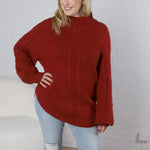 Eira Textured Cable Knit Sweater - Mahogany