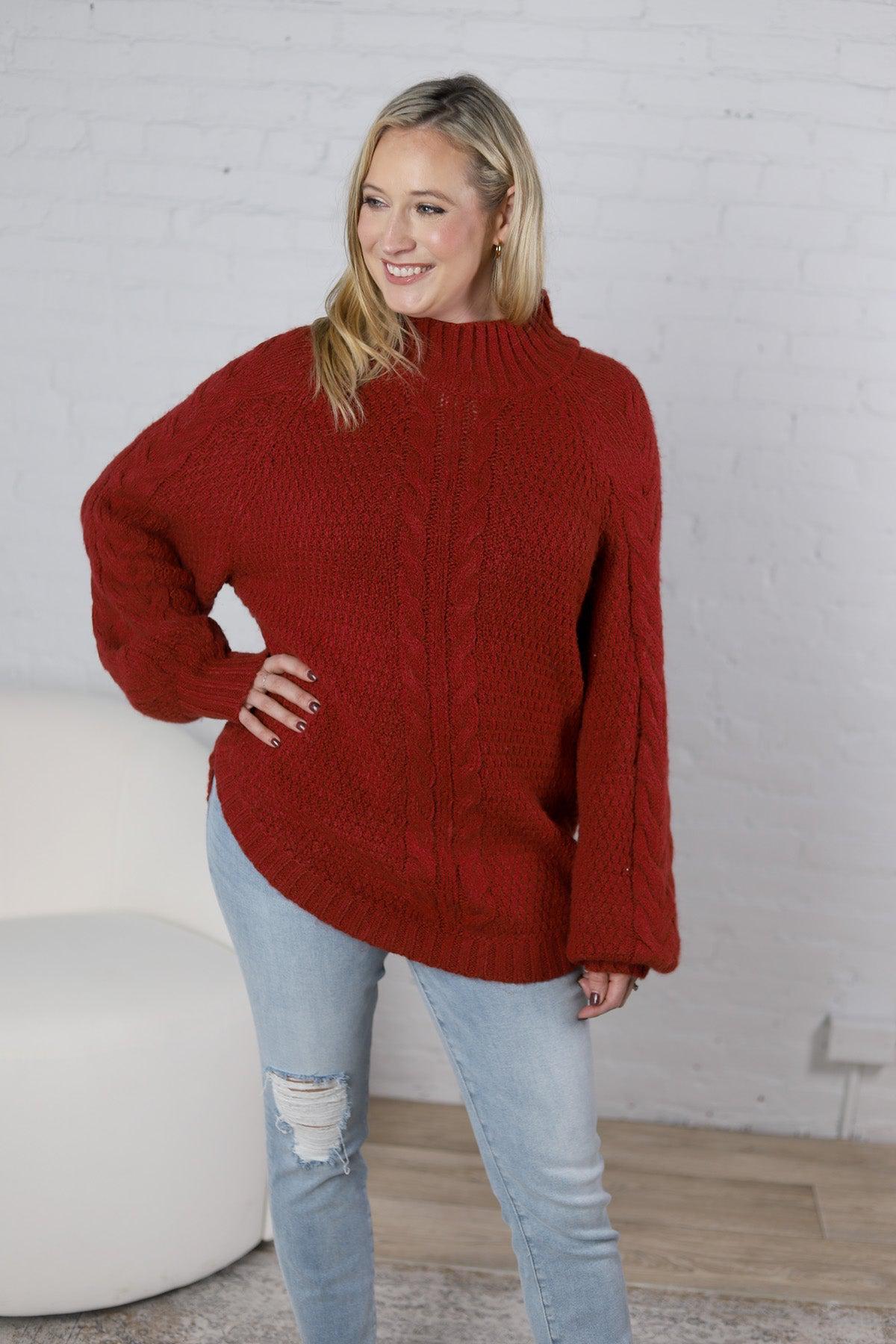 Eira Textured Cable Knit Sweater - Mahogany - FINAL SALE