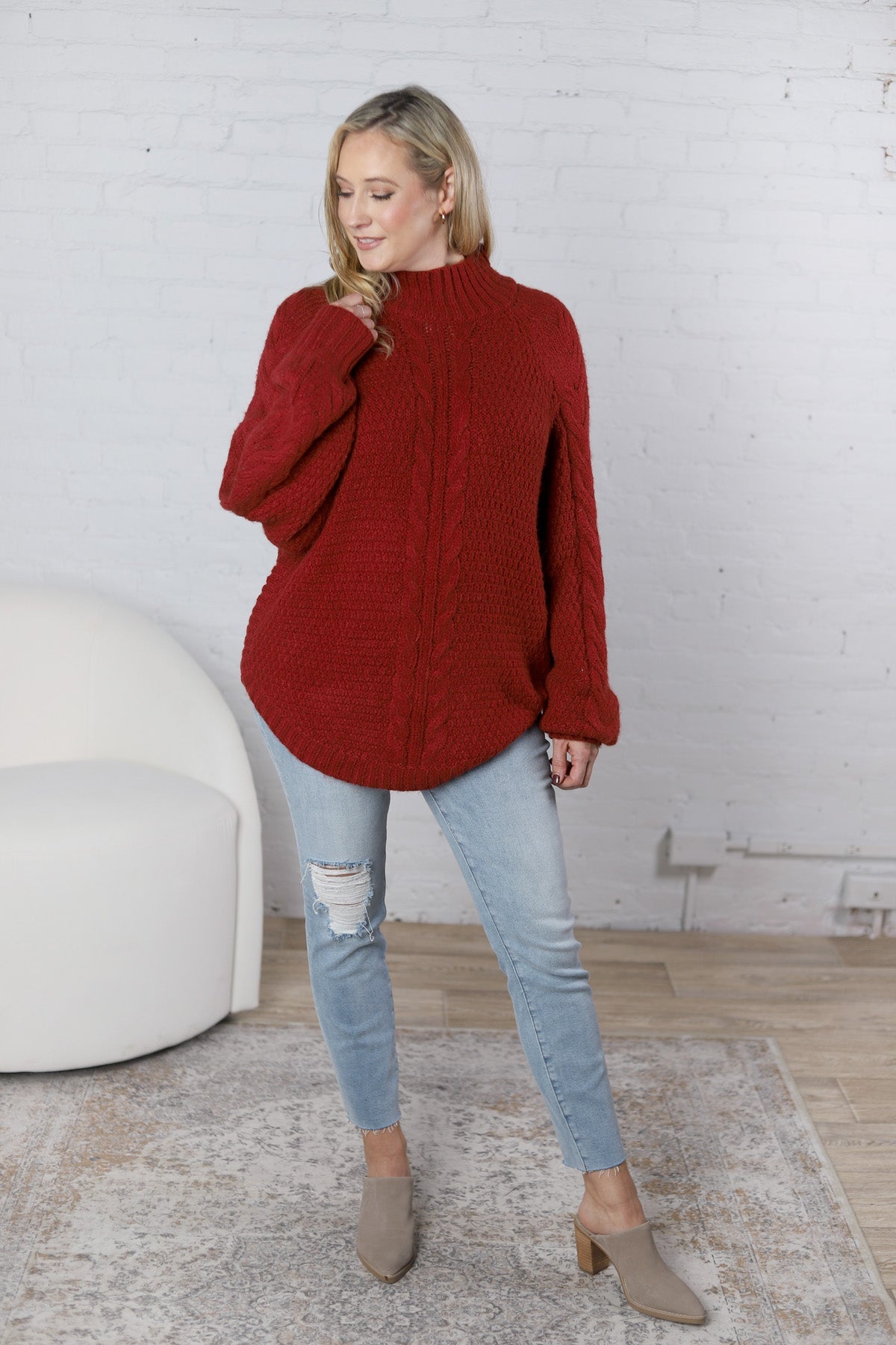 Eira Textured Cable Knit Sweater - Mahogany - FINAL SALE