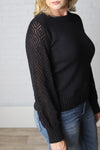 Elani Black Texture Detail Sleeve Sweater