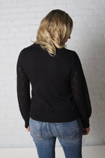 Elani Black Texture Detail Sleeve Sweater