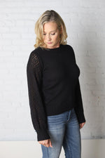Elani Black Texture Detail Sleeve Sweater