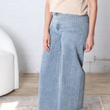 Elara Washed Stripe Denim Frayed Hem Pants