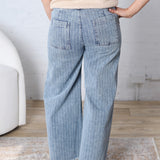 Elara Washed Stripe Denim Frayed Hem Pants