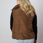 Elara Zip Up Puffer Vest - Brown