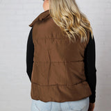 Elara Zip Up Puffer Vest - Brown