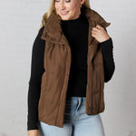 Elara Zip Up Puffer Vest - Brown