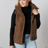 Elara Zip Up Puffer Vest - Brown