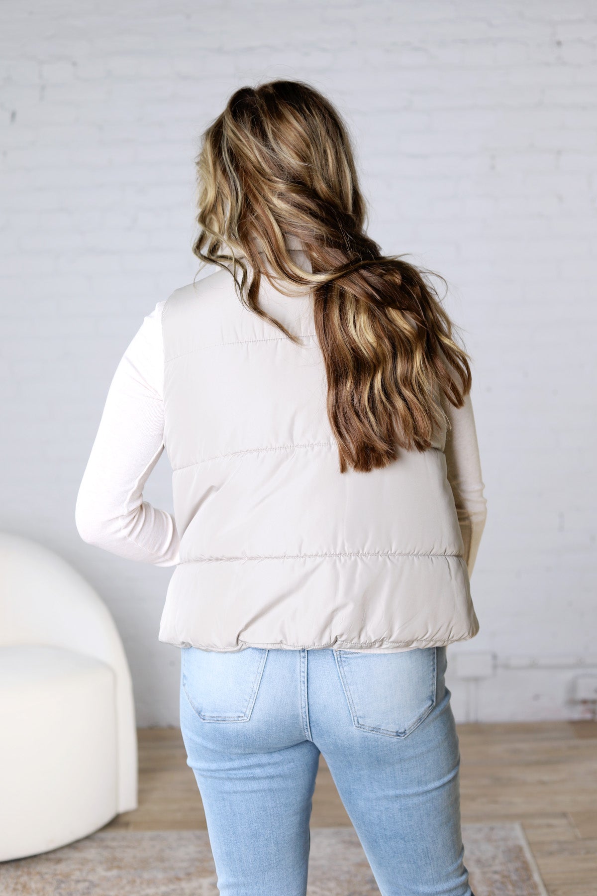 Elara Zip Up Puffer Vest - Grey