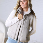 Elara Zip Up Puffer Vest - Grey