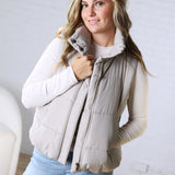 Elara Zip Up Puffer Vest - Grey