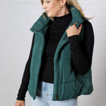 Elara Zip Up Puffer Vest - Hunter Green