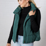 Elara Zip Up Puffer Vest - Hunter Green