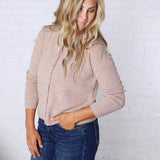 Eleanor Round Neck Wool Ribbed Cardigan - Mocha