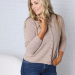 Eleanor Round Neck Wool Ribbed Cardigan - Mocha