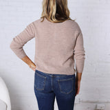 Eleanor Round Neck Wool Ribbed Cardigan - Mocha