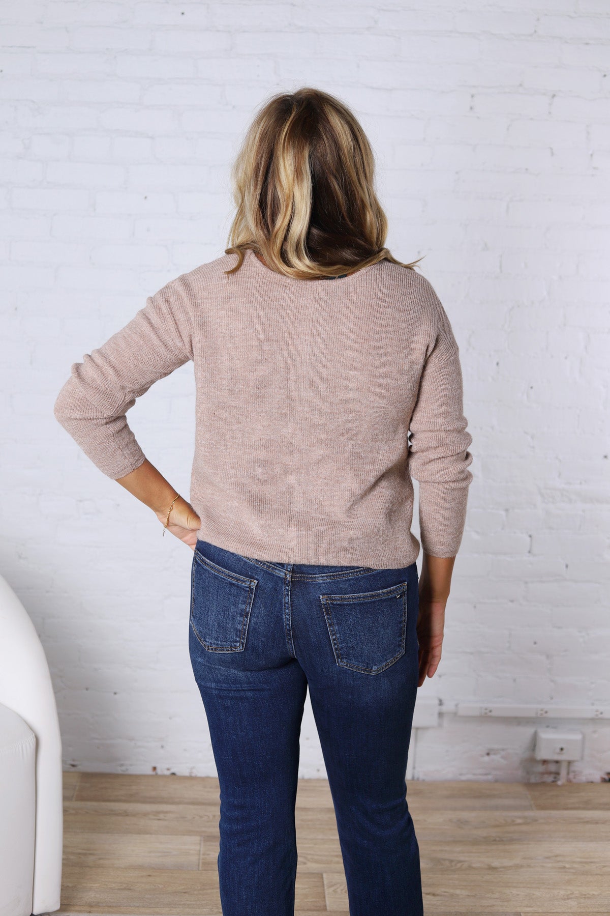 Eleanor Round Neck Wool Ribbed Cardigan - Mocha