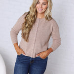 Eleanor Round Neck Wool Ribbed Cardigan - Mocha