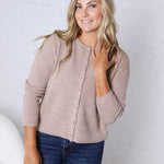 Eleanor Round Neck Wool Ribbed Cardigan - Mocha