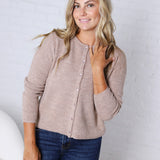 Eleanor Round Neck Wool Ribbed Cardigan - Mocha