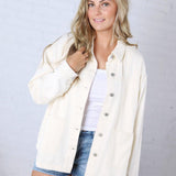 Eleni Denim Button-Up Jacket - Ecru