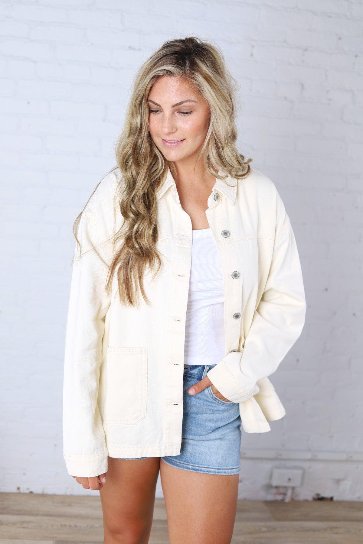 Eleni Denim Button-Up Jacket - Ecru