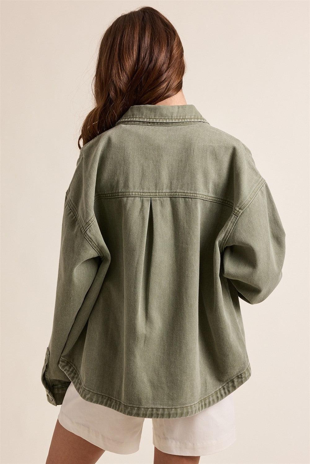 Eleni Denim Button-Up Jacket - Olive