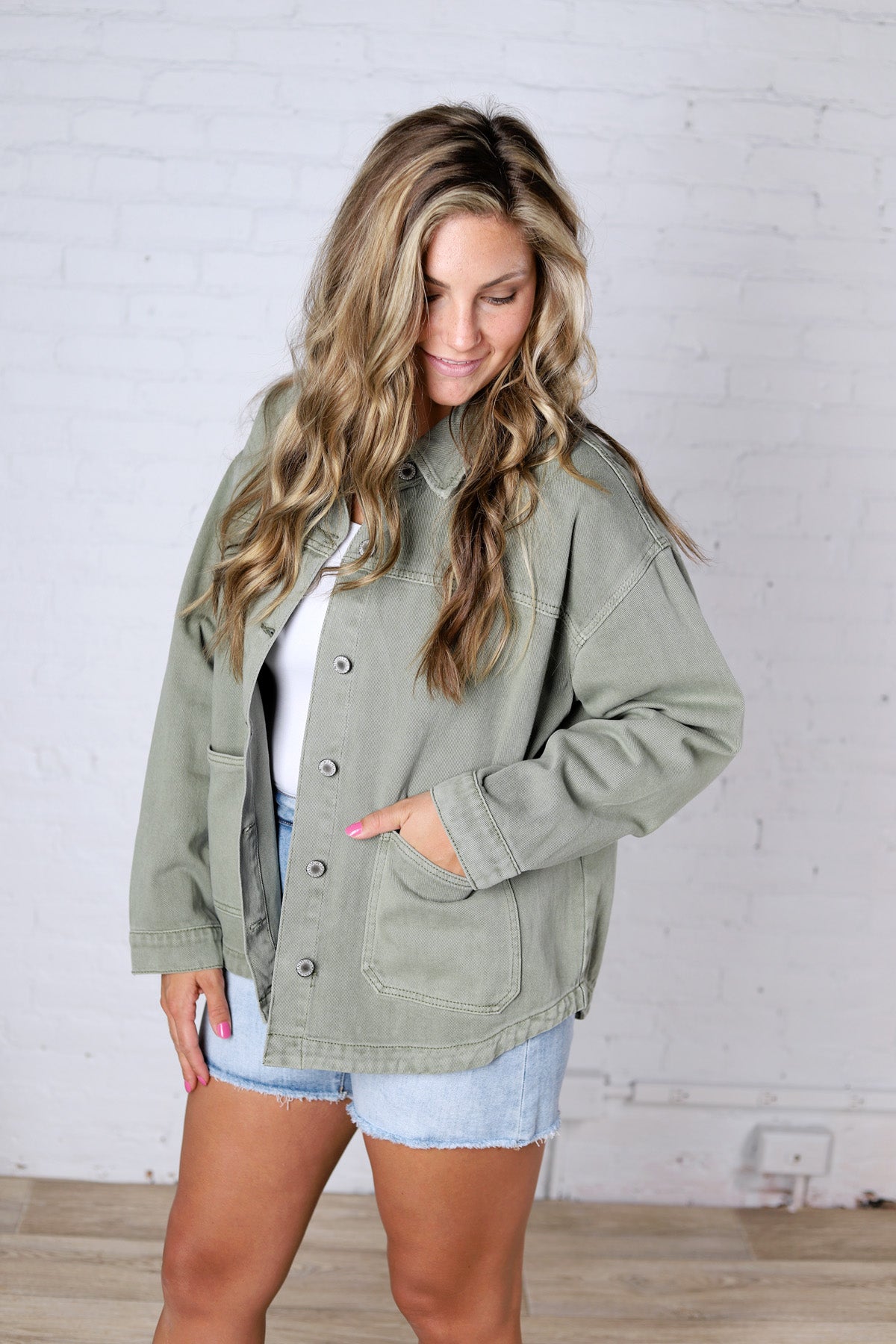 Eleni Denim Button-Up Jacket - Olive