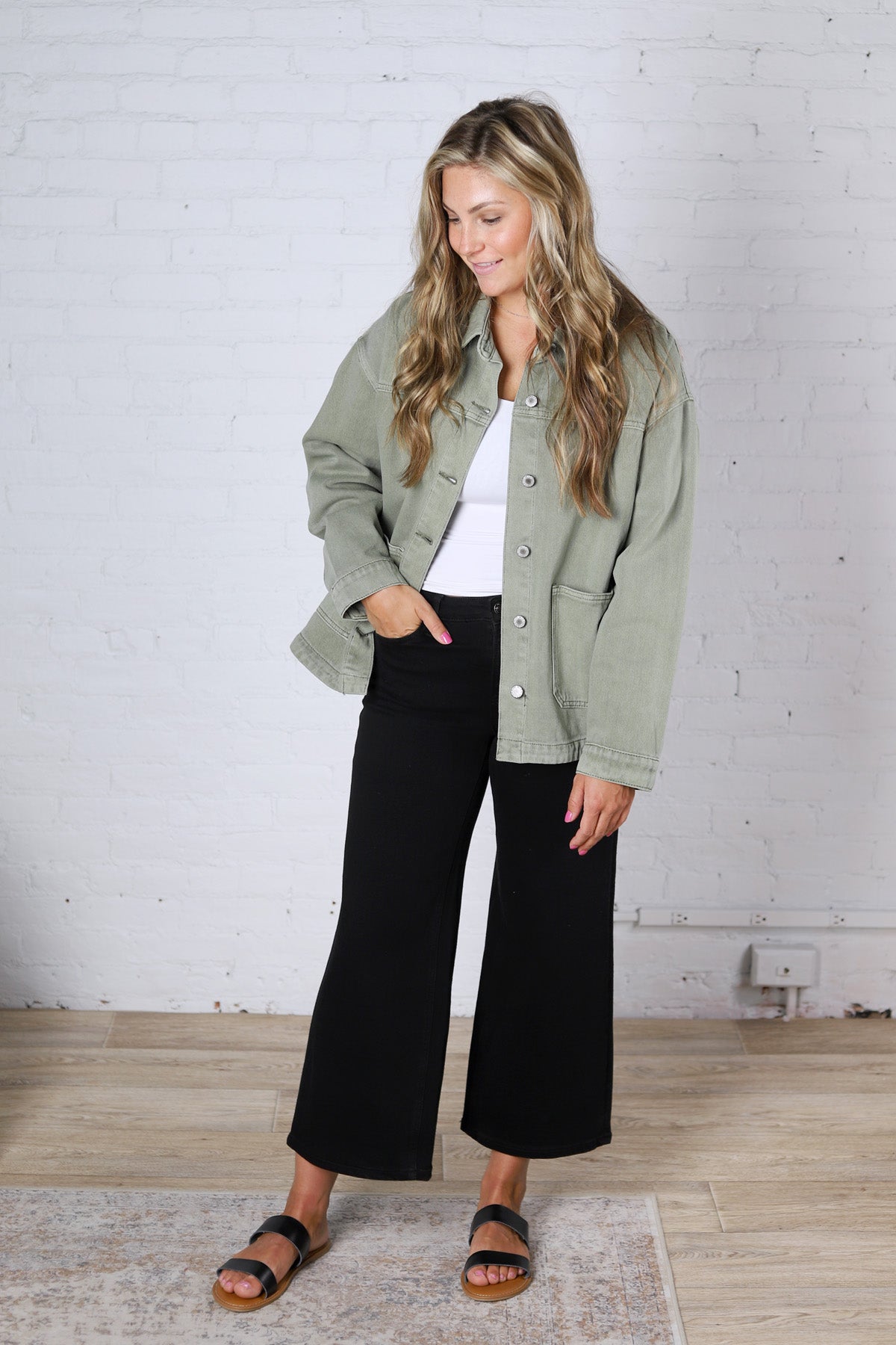 Eleni Denim Button-Up Jacket - Olive