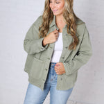 Eleni Denim Button-Up Jacket - Olive