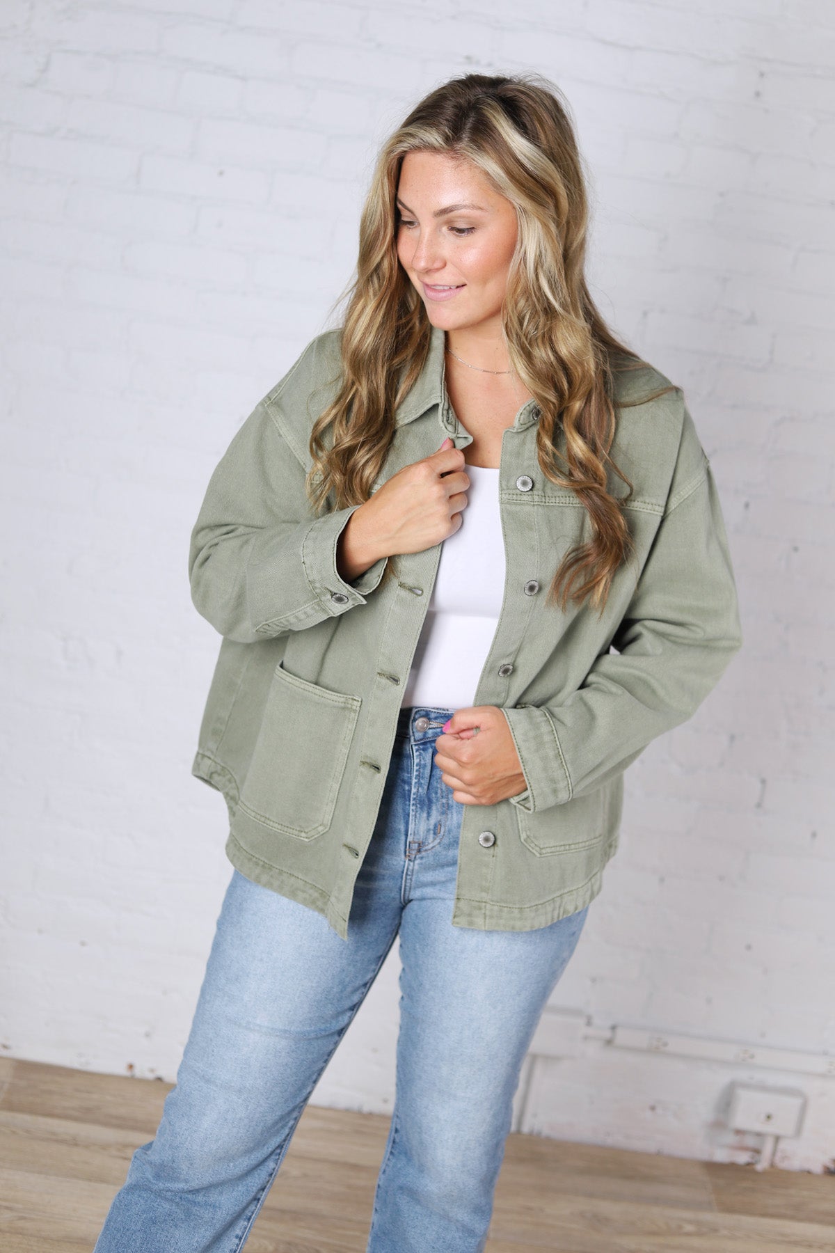 Eleni Denim Button-Up Jacket - Olive