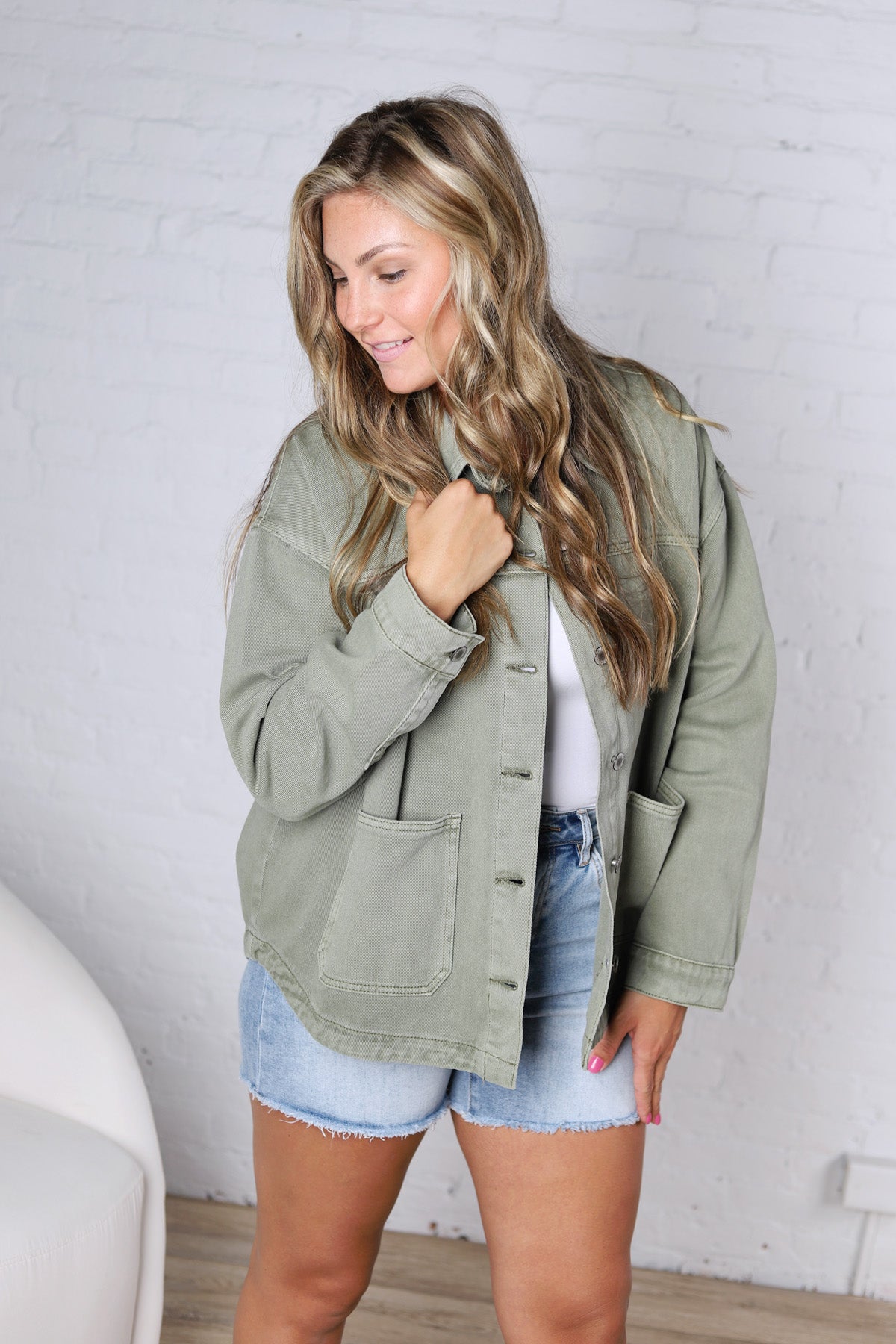 Eleni Denim Button-Up Jacket - Olive