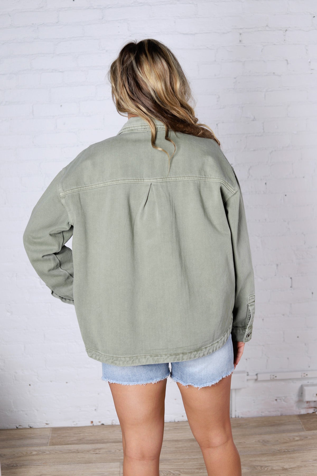 Eleni Denim Button-Up Jacket - Olive