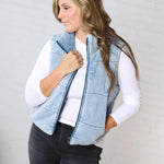 Eleri Denim Feel Zip Up Puffer Vest