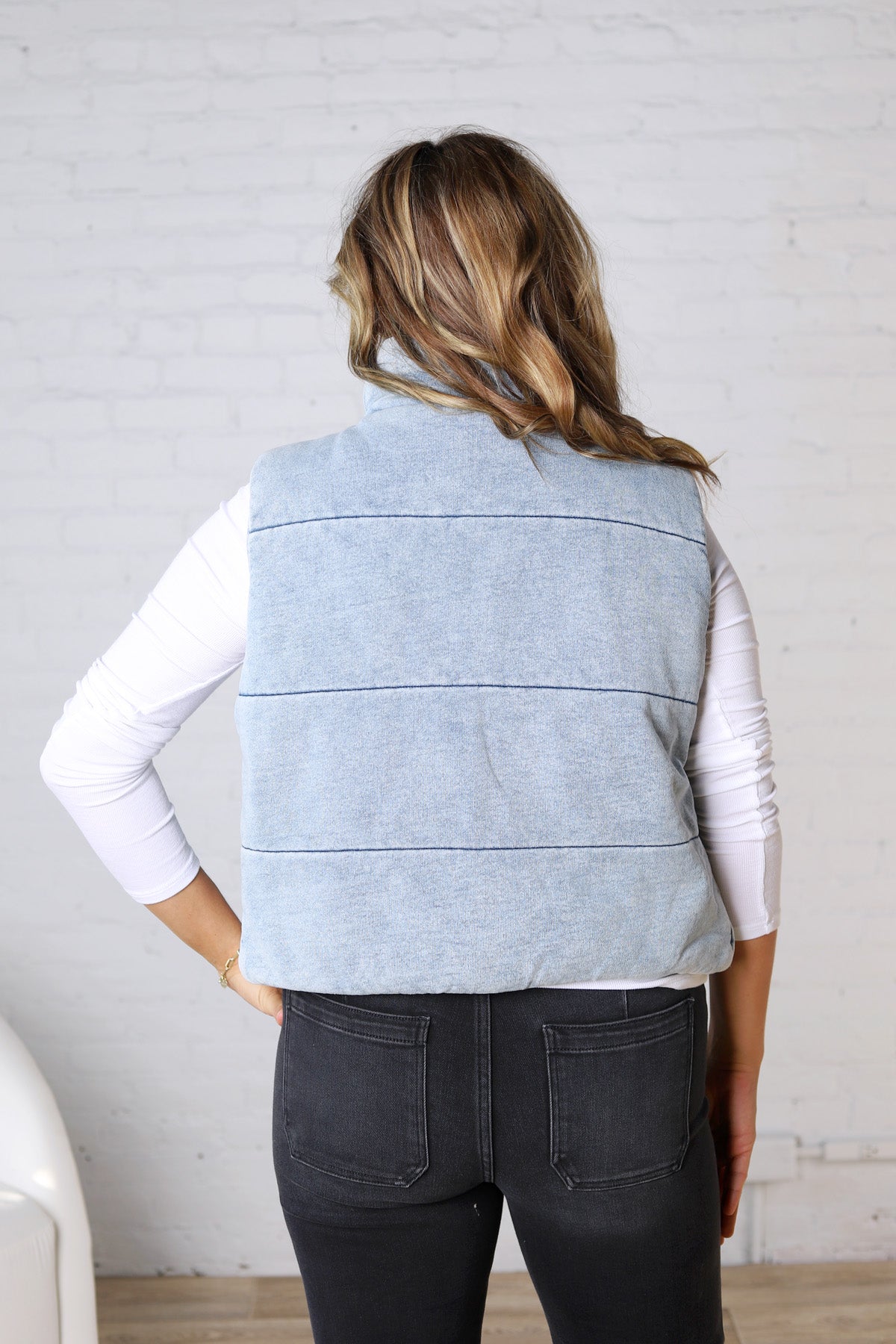 Eleri Denim Feel Zip Up Puffer Vest